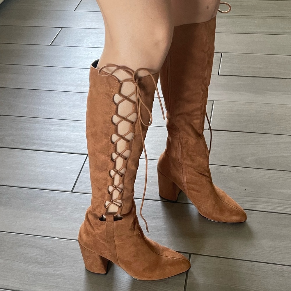 Nasty Gal faux suede brown cut out boots